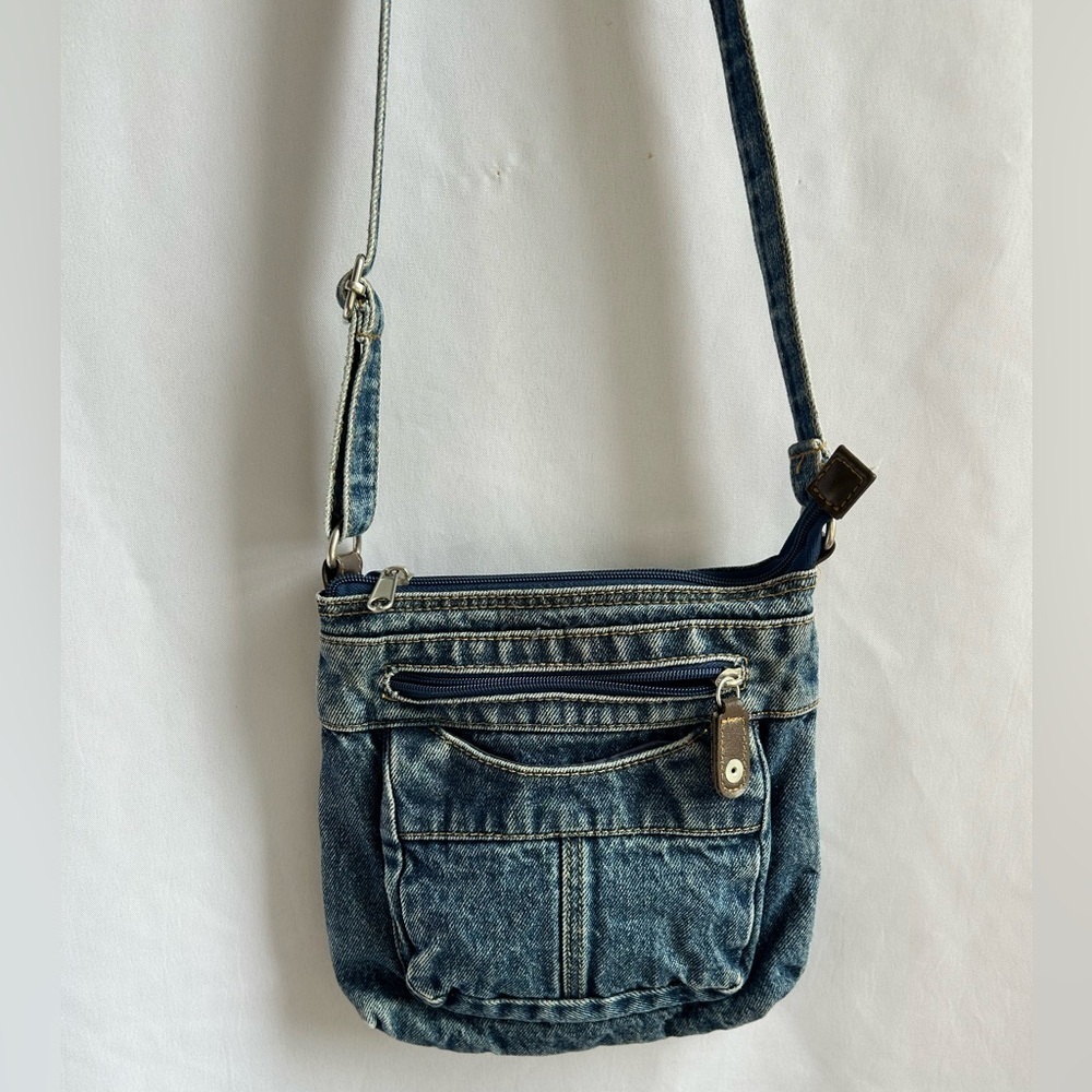 Small denim jean crossbody bag purse